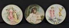 3 ANTIQUE VICTORIAN CHIMNEY FLUE COVERS YOUNG GIRLS & BOYS & WOMAN