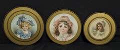 3 ANTIQUE VICTORIAN CHIMNEY FLUE COVERS YOUNG GIRLS