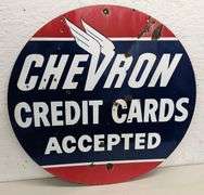 PORCELAIN SIGN CHEVRON CREDIT CARDS ACCEPTED (2 SIDED)