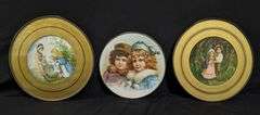 3 ANTIQUE VICTORIAN CHIMNEY FLUE COVERS YOUNG BOYS & GIRLS LAMB