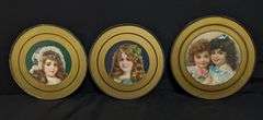 3 ANTIQUE VICTORIAN CHIMNEY FLUE COVERS YOUNG GIRLS