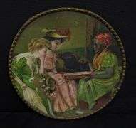 ANTIQUE VICTORIAN CHIMNEY FLUE COVER OLDER AFRICAN AMERICAN WOMAN & 2 YOUNG LADIES PLAYING CARDS