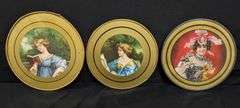 3 ANTIQUE VICTORIAN CHIMNEY FLUE COVERS YOUNG WOMEN
