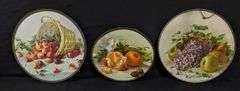 3 ANTIQUE VICTORIAN CHIMNEY FLUE COVERS FRUIT & BASKETS