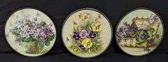 3 ANTIQUE VICTORIAN CHIMNEY FLUE COVERS PURPLE FLOWERS