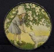 ANTIQUE VICTORIAN CHIMNEY FLUE COVER YOUNG GIRLD FEEDING LAMB SHEEP