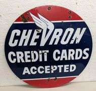 PORCELAIN SIGN CHEVRON CREDIT CARDS ACCEPTED (2 SIDED)