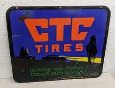 PORCELAIN SIGN CTC TIRES COLUMBIA TIRE CORP (PORTLAND OREGON) (2 SIDED)