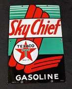 1947 PORCELAIN GAS PUMP SIGN TEXACO SKY CHIEF GASOLINE