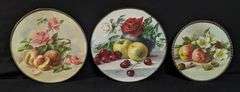 3 ANTIQUE VICTORIAN CHIMENY FLUE COVERS FRUIT & FLOWERS