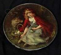 ANTIQUE VICTORIAN CHIMNEY FLUE COVER RED RIDING HOOD & WOLF NURSERY RHYME