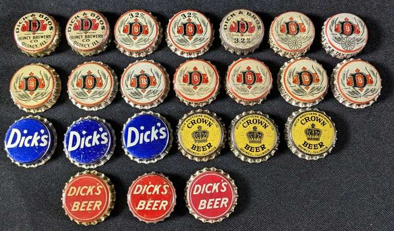 23 CORK LINED BOTTLE CAPS DICK BROTHERS QUINCY BEER ILLINOIS & KANSAS