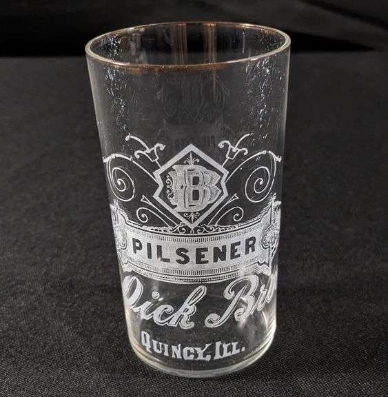 DICK BROS BREWERY QUINCY ILLINOIS ETCHED PILSENER BEER GLASS