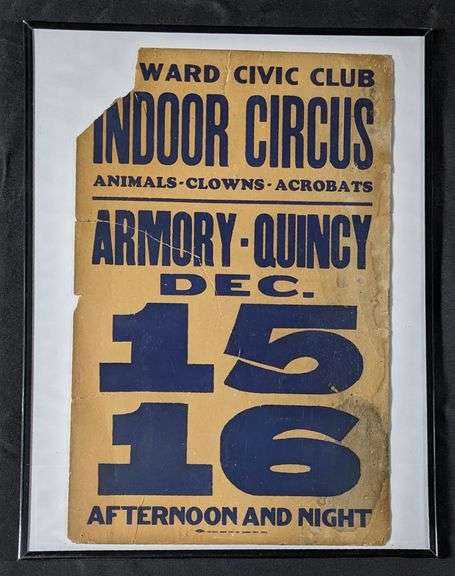 VINTAGE CARDSTOCK CIRCUS POSTER QUINCY ILLINOIS