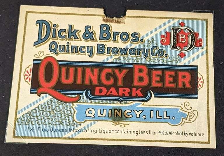DICK & BROS & RUFF BREWING QUINCY ILLINOIS BEER BOTTLE LABELS DARK & AMBER