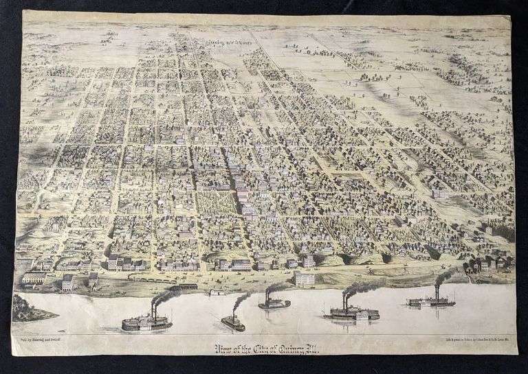 ANTIQUE COLORED MAP OF QUINCY ILLINOIS