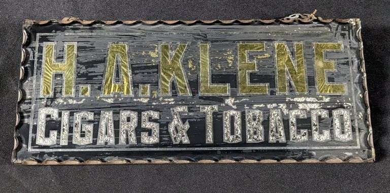 SCALLOPED EDGE GLASS SIGN H. A. KLEIN CIGARS & TOBACCO
