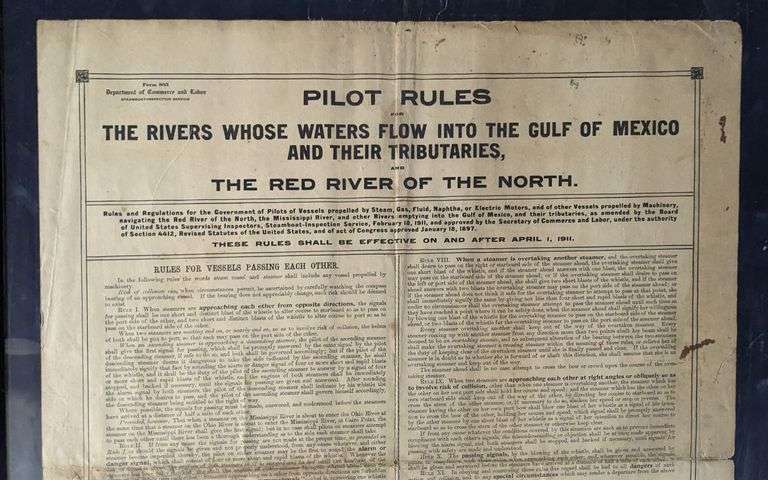 1911 STEAMBOAT INSPECTION SERVICE PILOT RULES SIGN RIVERS WHOSE WATERS FLOW INTO THE GULF OF MEXICO