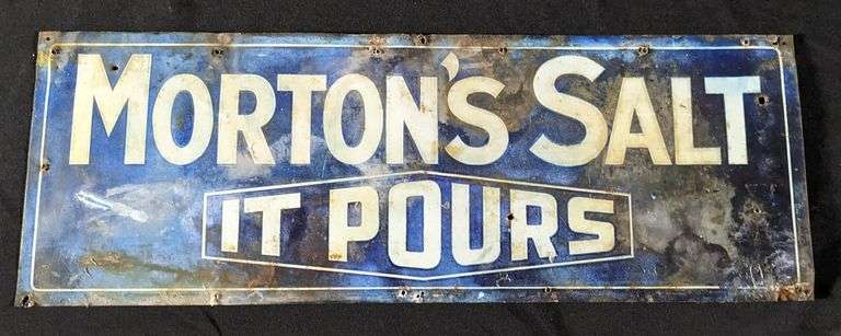 2 SIDED TIN SIGN MORTONS SALT IT POURS