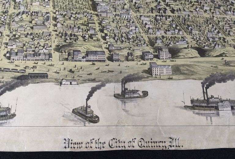 ANTIQUE COLORED MAP OF QUINCY ILLINOIS