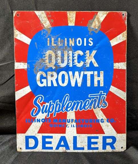 TIN SIGN ILLINOIS QUICK GROWTH SUPPLEMENTS DEALER QUINCY ILLINOIS