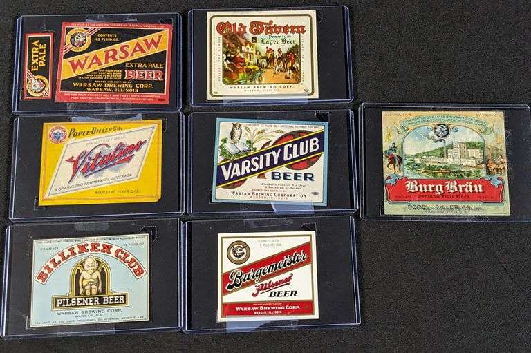 POPEL-GILLER WARSAW BREWING ILLINOIS BEER BOTTLE LABELS EXTRA PALE BILLIKEN CLUB OLD TAVERN BURGEMEI