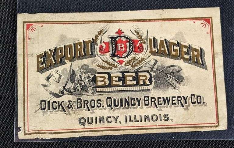 DICK BROTHERS QUINCY ILLINOIS BEER BOTTLE LABELS CORKS PILSENER STYLE EXTRACT MALT EXPORT LAGER