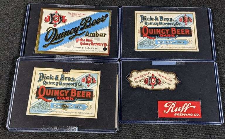 DICK & BROS & RUFF BREWING QUINCY ILLINOIS BEER BOTTLE LABELS DARK & AMBER