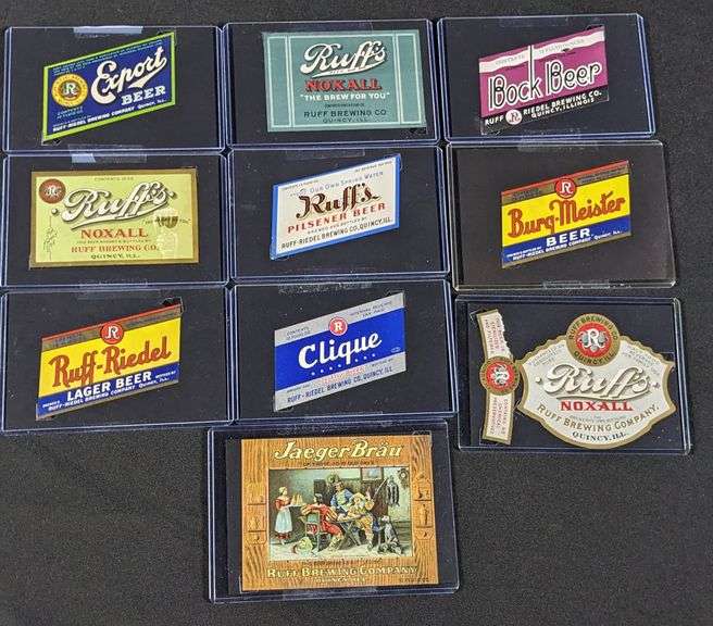 RUFF RIEDEL BREWING QUINCY IL BEER BOTTLE LABELS BOCK BURG-MEISTER CLIQUE NOXALL EXPORT JAEGER BRAU 