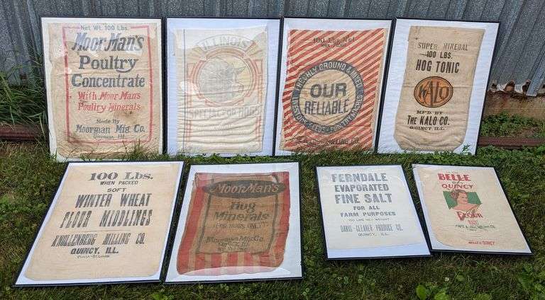 8 VINTAGE FEED FLOUR & SALT SACKS FROM QUINCY ILLINOIS