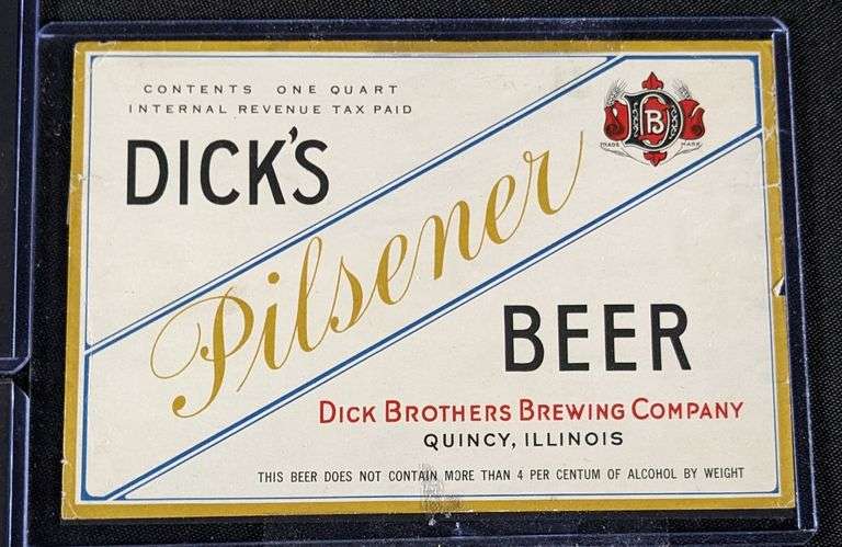 DICK BROS BREWING QUINCY ILLINOIS BEER BOTTLE LABELS PILSENER