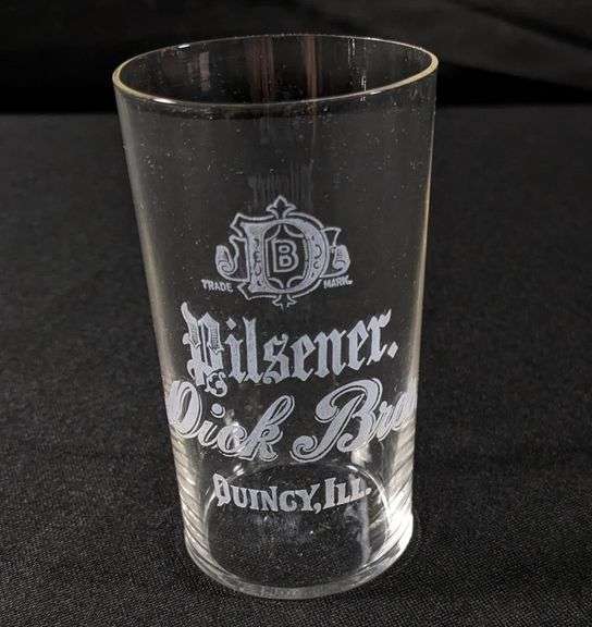 DICK BROS BREWERY QUINCY ILLINOIS ETCHED PILSENER BEER GLASS
