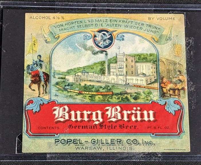 POPEL-GILLER WARSAW BREWING ILLINOIS BEER BOTTLE LABELS EXTRA PALE BILLIKEN CLUB OLD TAVERN BURGEMEI