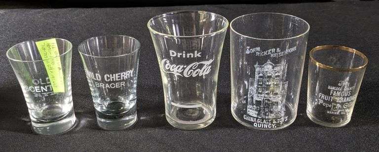 5 ETCHED GLASSES COCA COLA WARSAW & QUINCY ILLINOIS GRIESEDIECK