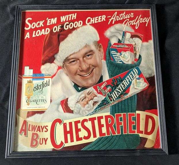 ARTHUR GODFREY SANTA CLAUS CHRISTMAS CHESTERFIELD CIGARETTES CARDSTOCK SIGN
