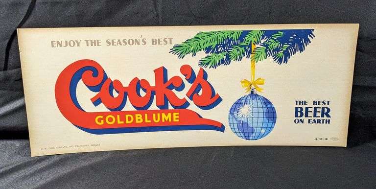 CARDSTOCK SIGN COOKS GOLDBLUME BEER EVANSVILLE INDIANA