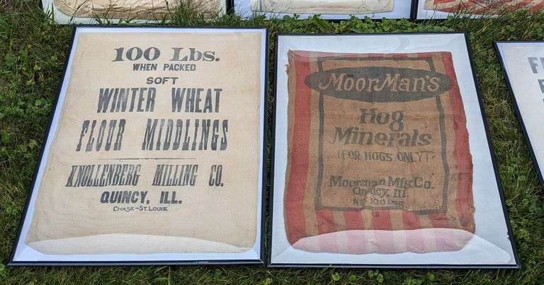 8 VINTAGE FEED FLOUR & SALT SACKS FROM QUINCY ILLINOIS