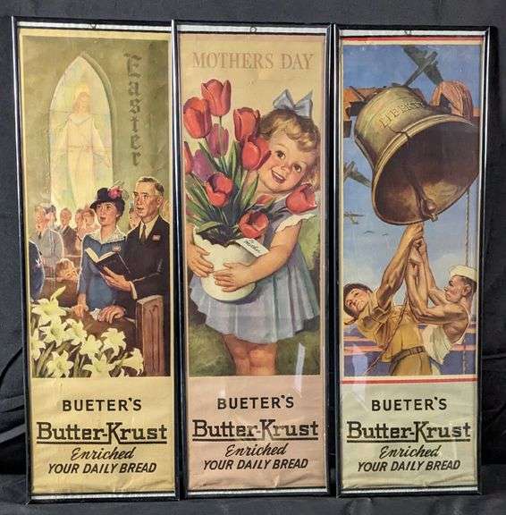 3 PAPER POSTER SIGNS BEUTER'S BUTTER-KRUST BREAD (QUINCY ILLINOIS)