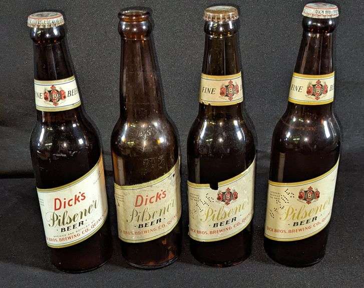 4 PAPER LABEL BEER BOTTLES DICK'S PILSENER DICK BROS BREWING QUINCY ILLINOIS