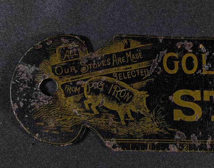 GOLDEN RULE STOVES QUINCY ILLINOIS TIN LEDGER BOOK BOOKMARK TIN SIGN 10" RULER