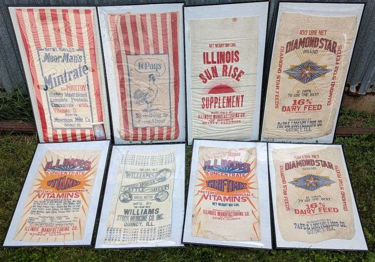 8 VINTAGE FEED SACKS FROM QUINCY ILLINOIS