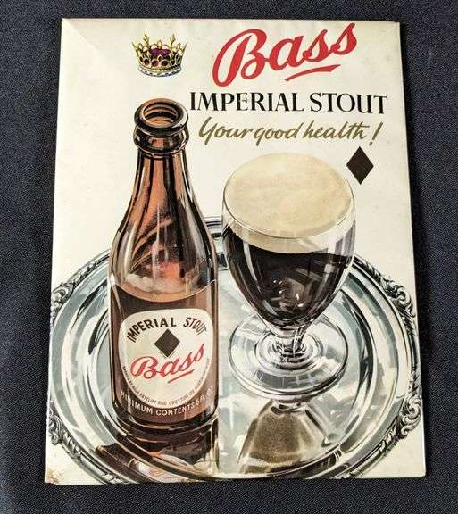 CELLULOID OVER TIN BEER SIGN BASS IMPERIAL STOUT