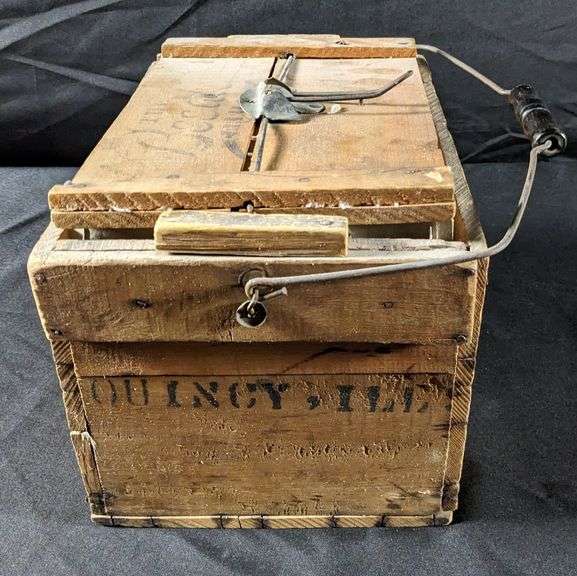 ODD SIZE WOOD EGG CRATE ILLINOIS POULTRY & STOCK MEDECINE CO QUINCY ILLINOIS "THE BEEDLE CARRIER"