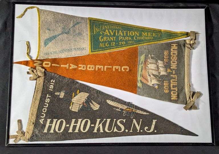 1911 CHICAGO & 1912 HO-HO-KUS NEW JERSEY AVIATION MEET & 1909 HUDSON FULTON CELEBRATION FELT PENNANT