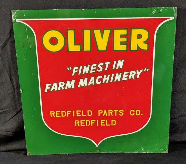 TIN SIGN OLIVER FINEST IN FARM MACHINERY REDFIELD PARTS CO REDFIELD SOUTH DAKOTA