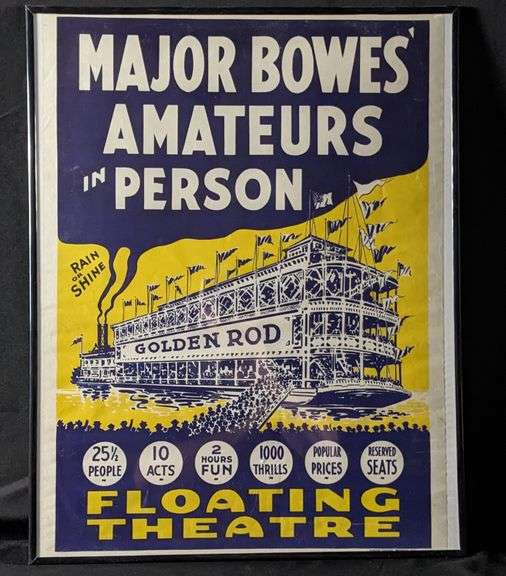 1930'S POSTER SIGN MAJOR BOWES AMATEURS IN PERSON SHOW BOAT TOUR (PADDLE WHEEL)