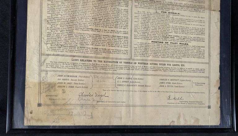 1911 STEAMBOAT INSPECTION SERVICE PILOT RULES SIGN RIVERS WHOSE WATERS FLOW INTO THE GULF OF MEXICO