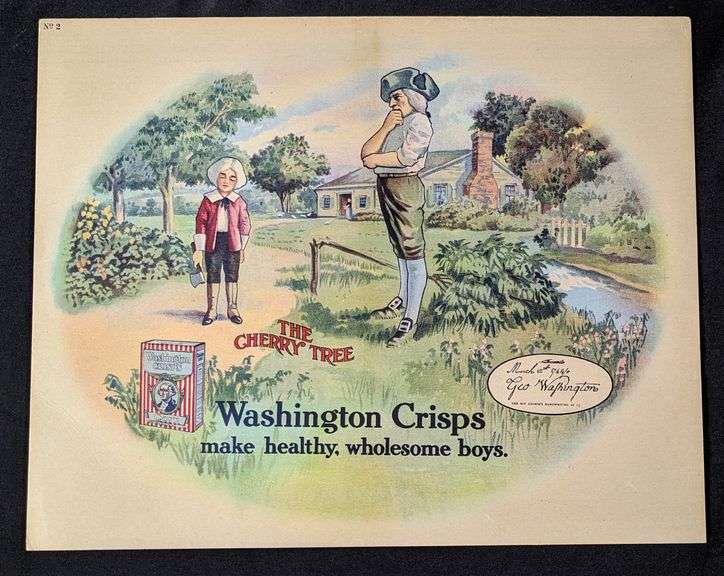 2 SIDED CARDSTOCK SIGN WASHINGTON CRISPS CEREAL QUINCY ILLINOIS