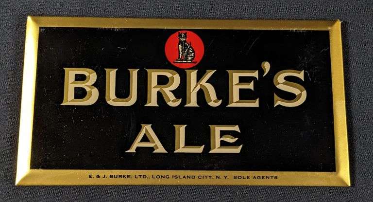 CELLULOID OVER TIN BEER SIGN BURKE'S ALE