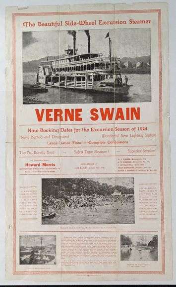 3 MISSISSIPPI & OHIO RIVER STEAMBOAT PADDLE WHEEL POSTER SIGNS CAPITOL AVALON VERNE SWAIN IOWA ILLIN